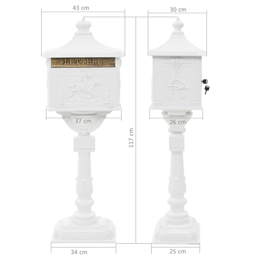 Boîte aux lettres sur pied Aluminium Vintage Antirouille Blanc - 13