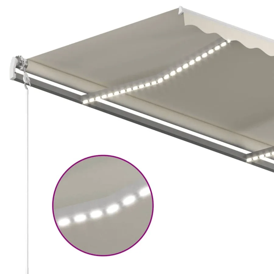 Auvent automatique avec capteur de vent et LED 450x300 cm Crème - 4