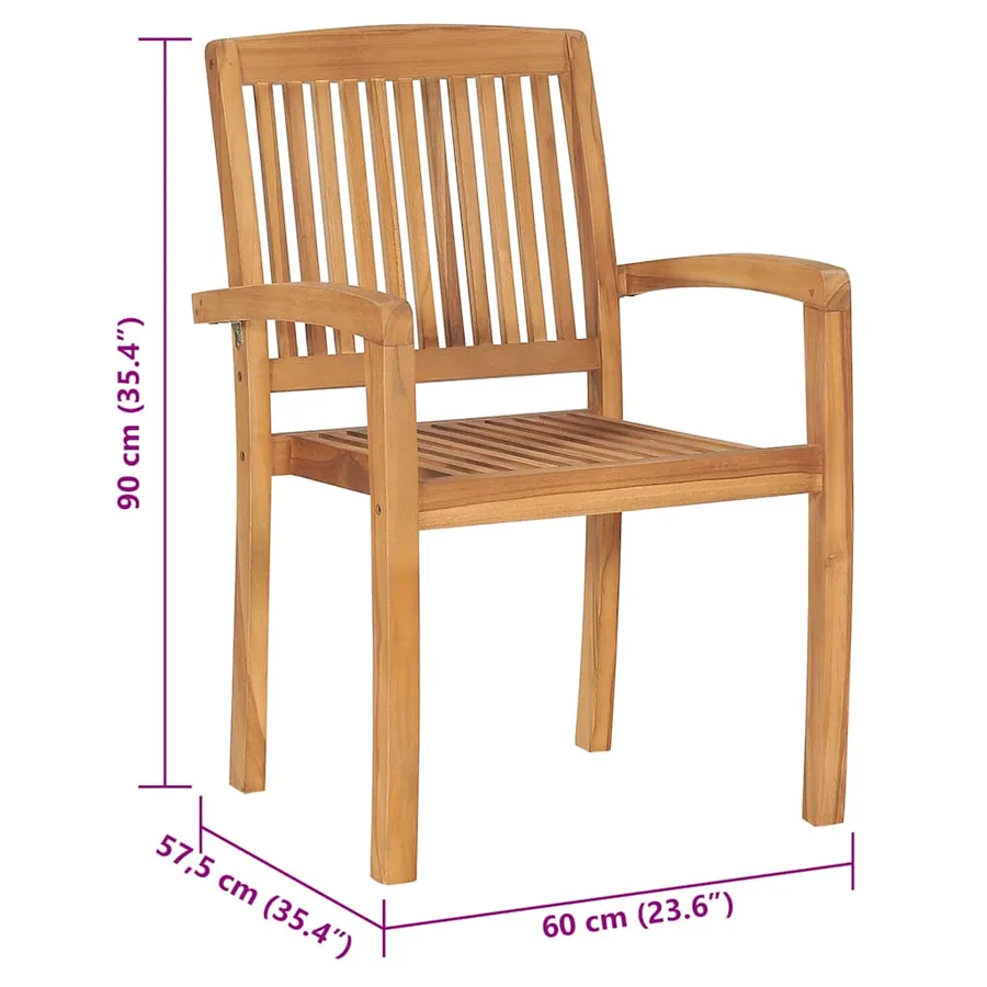 Chaises de jardin empilables avec coussins lot de 8 Teck solide - 12