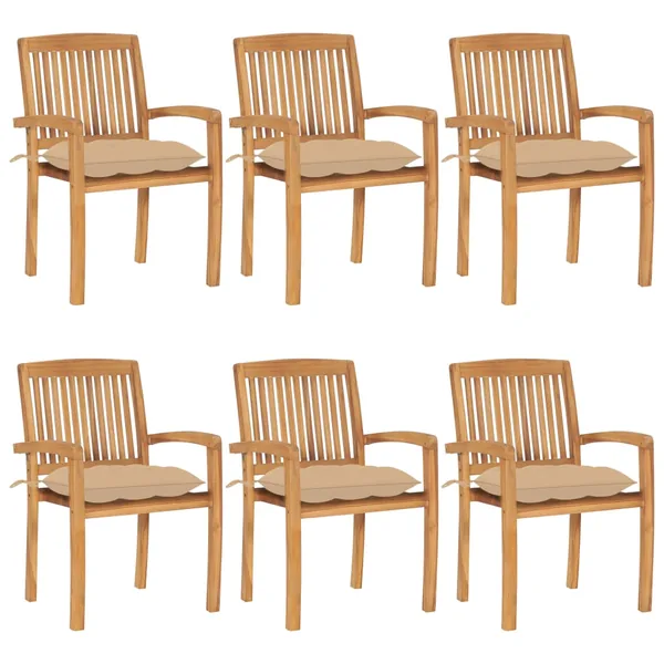Chaises de jardin empilables avec coussins lot de 6 Teck solide
