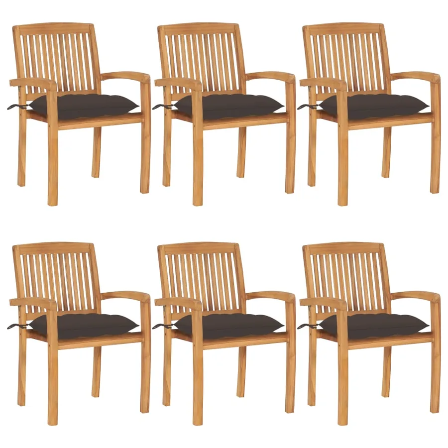 Chaises de jardin empilables avec coussins lot de 6 Teck solide - 14