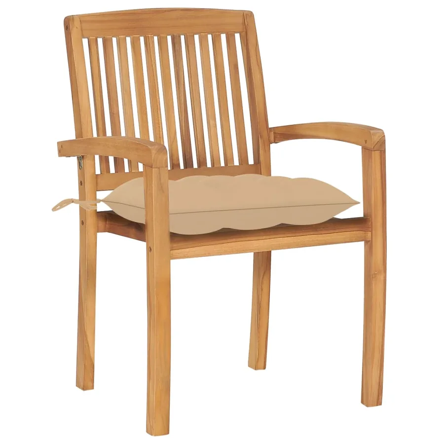 Chaises de jardin empilables avec coussins lot de 6 Teck solide - 3