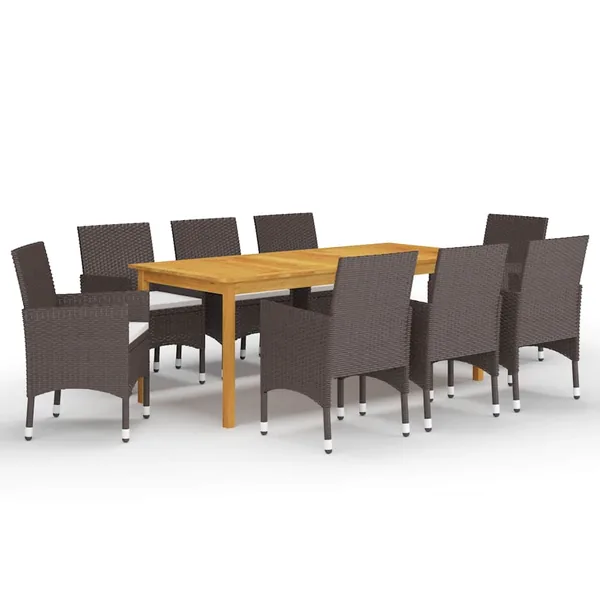 Ensemble à manger de jardin 9 pcs Marron