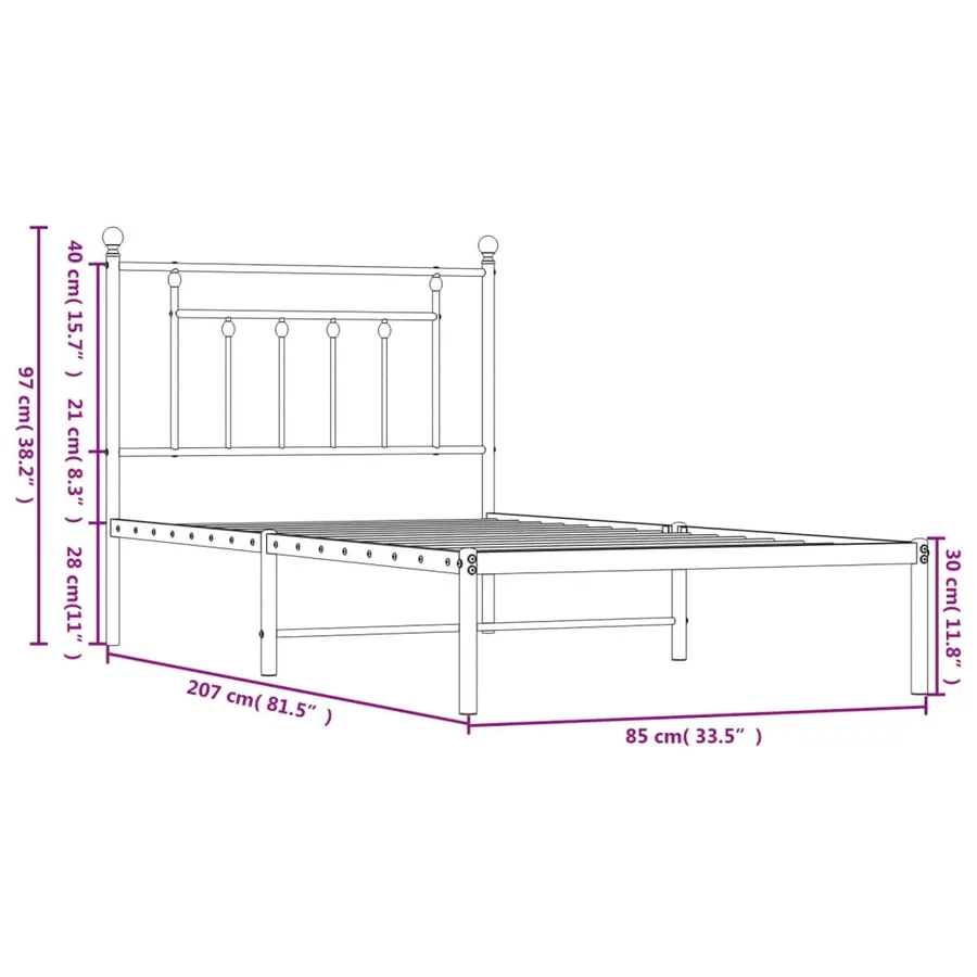 Cadre de lit métal sans matelas avec tête de lit noir 80x200 cm - 10