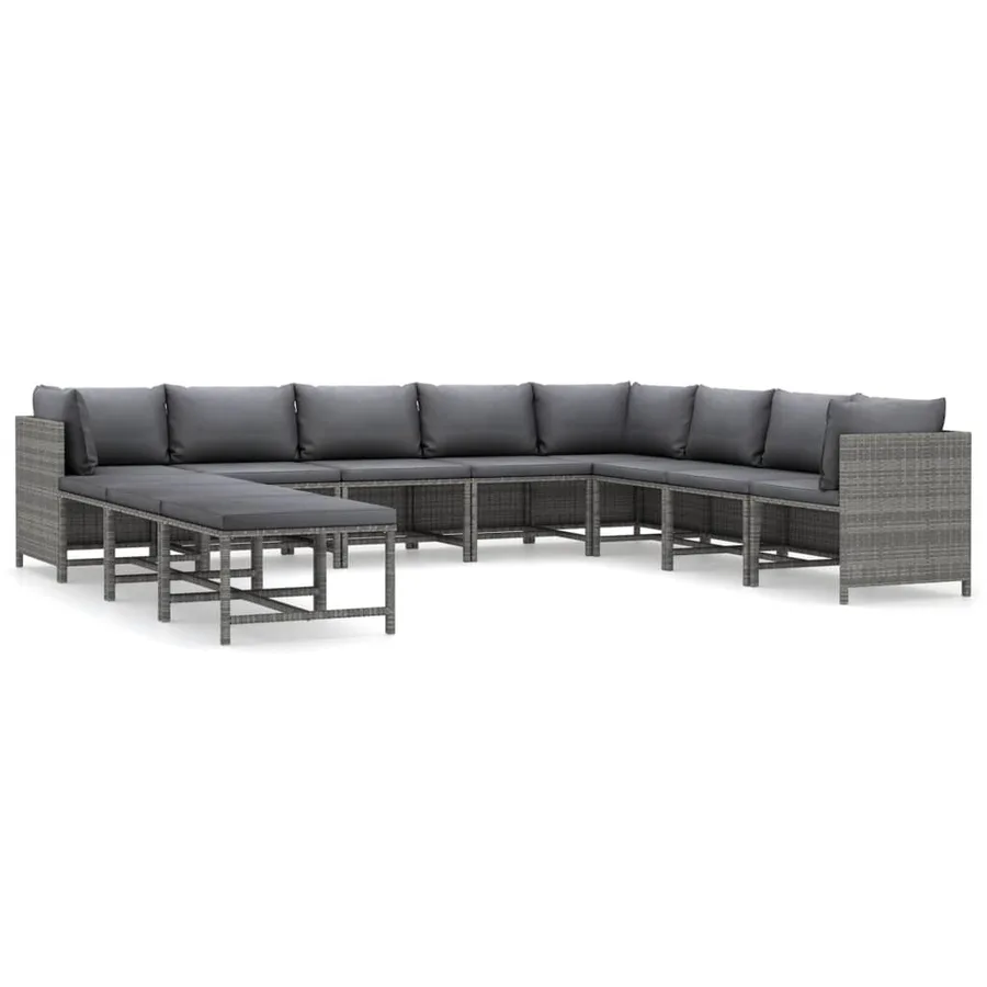 Salon de jardin 11 pcs avec coussins Résine tressée Gris - 2