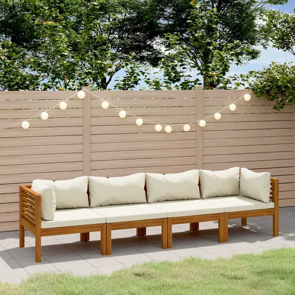 Canapé de jardin 4 places et coussin crème Bois d'acacia massif