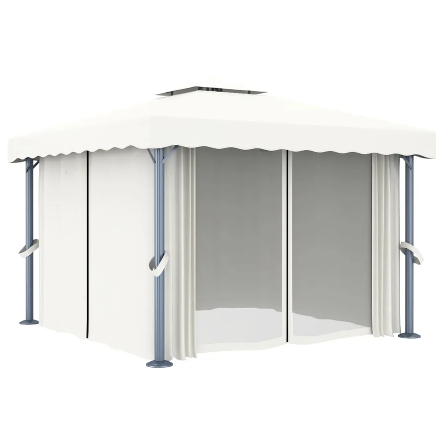Tonnelle avec rideau 3x3 m Blanc crème Aluminium - 2