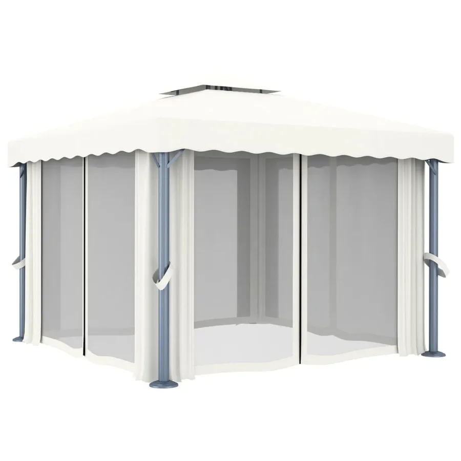 Tonnelle avec rideau 3x3 m Blanc crème Aluminium - 3