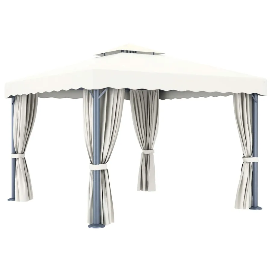 Tonnelle avec rideau 3x3 m Blanc crème Aluminium - 4