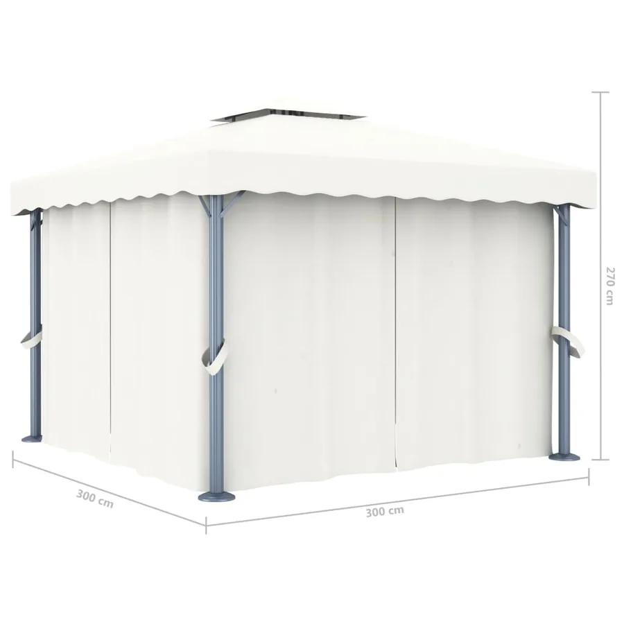 Tonnelle avec rideau 3x3 m Blanc crème Aluminium - 6