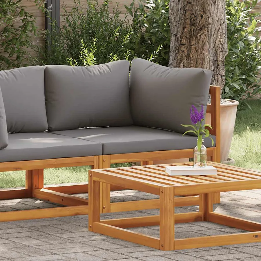 Canapé d'angle sectionnel avec coussin gris foncé Bois d'acacia - 3