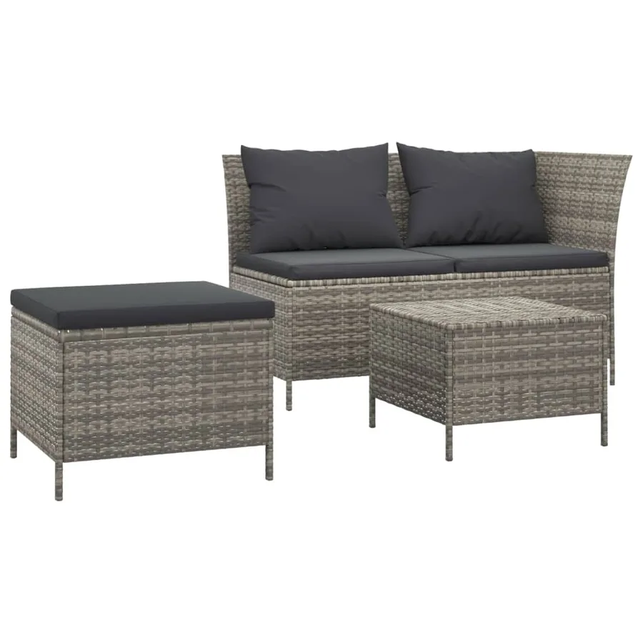 Salon de jardin 3 pcs avec coussins Gris Résine tressée - 2