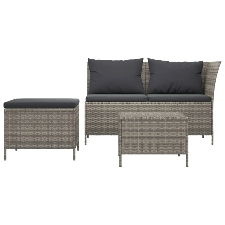 Salon de jardin 3 pcs avec coussins Gris Résine tressée - 3
