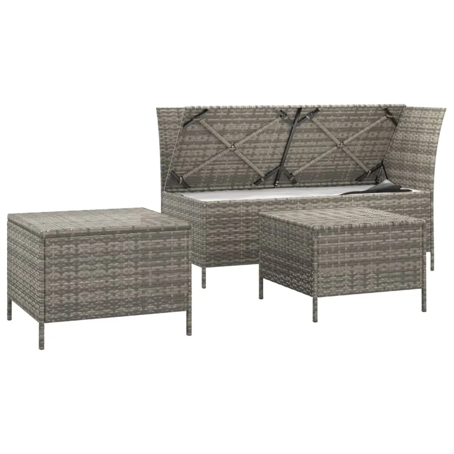Salon de jardin 3 pcs avec coussins Gris Résine tressée - 4