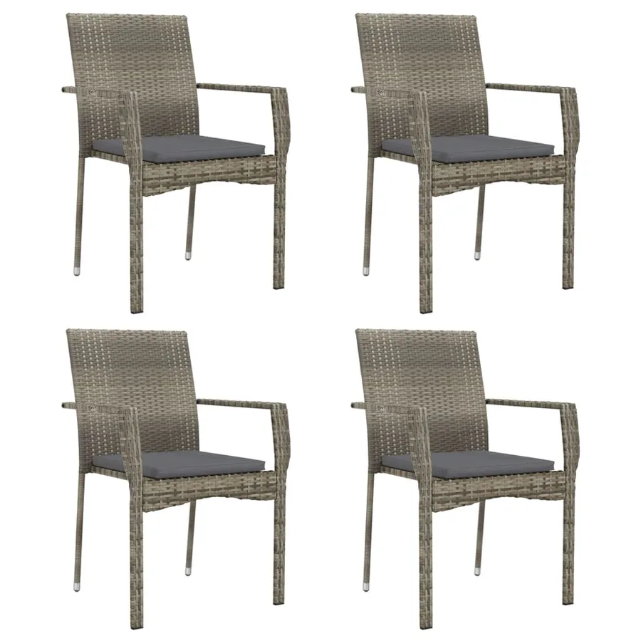 Chaises de jardin avec coussins lot de 4 Résine tressée Gris - 2