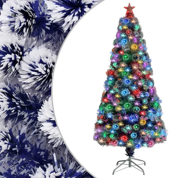 Arbre de Noël artificiel pré-éclairé blanc/bleu fibre optique