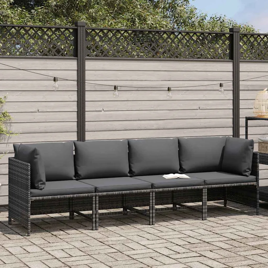 Canapé de jardin à 4 places avec coussins Gris Résine tressée - 2