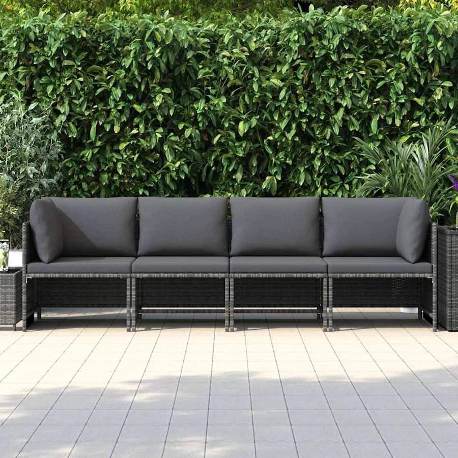 Canapé de jardin à 4 places avec coussins Gris Résine tressée - 3