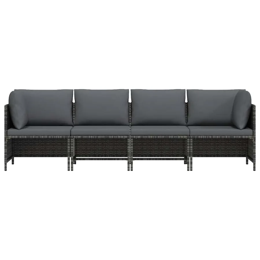 Canapé de jardin à 4 places avec coussins Gris Résine tressée - 4