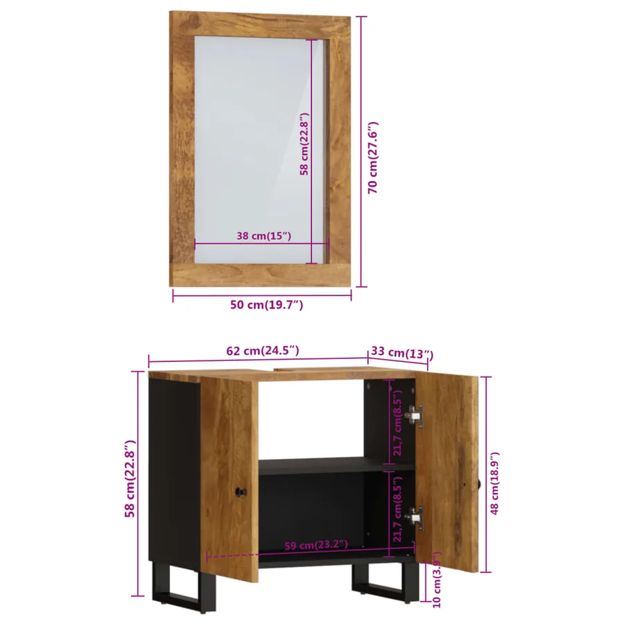 Ensemble de meubles salle de bain 2 pcs bois de manguier massif - 11