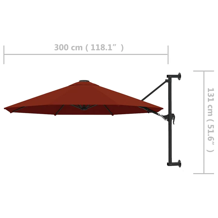 Parasol mural avec mât en métal 300 cm Terre cuite - 8