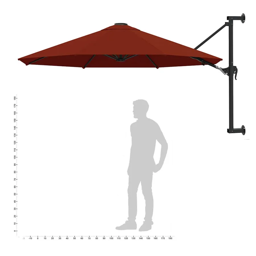 Parasol mural avec mât en métal 300 cm Terre cuite - 9