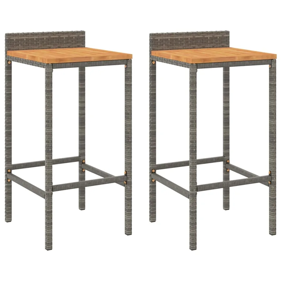 Tabourets de bar lot de 2 gris résine tressée et bois d'acacia - 2