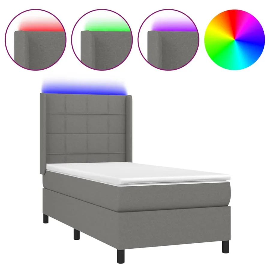 Sommier à lattes de lit matelas LED Gris foncé 90x200cm Tissu - 2