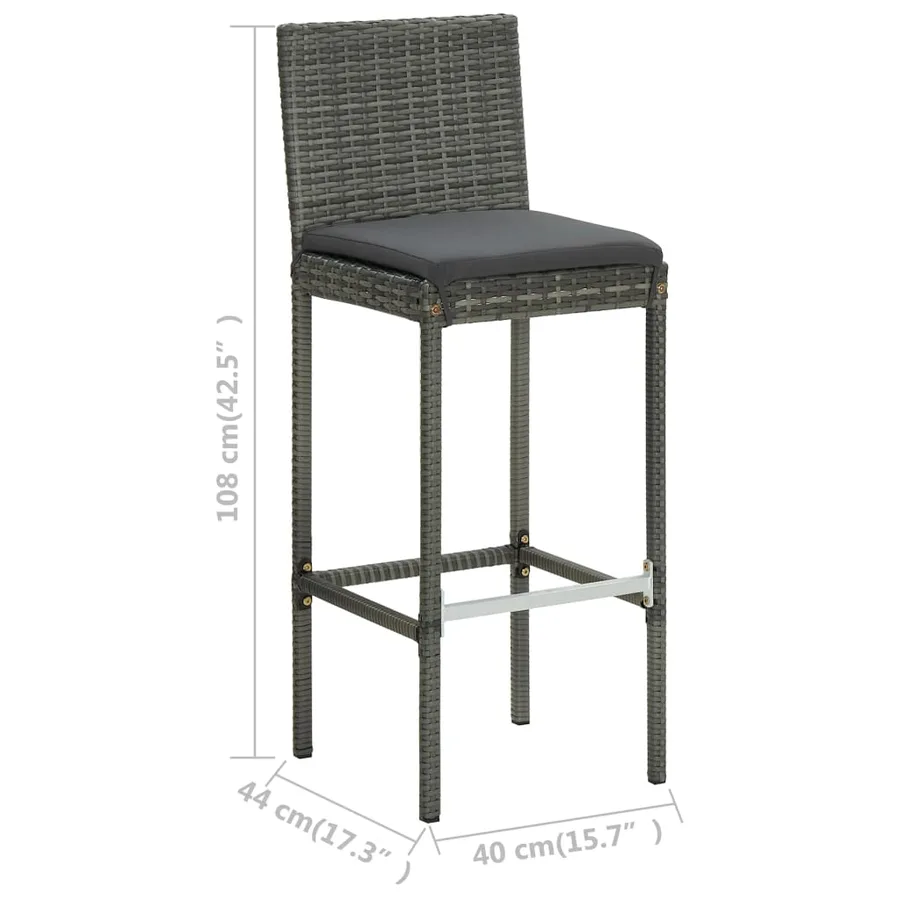 Tabourets de bar de jardin et coussins lot de 4 résine tressée - 9