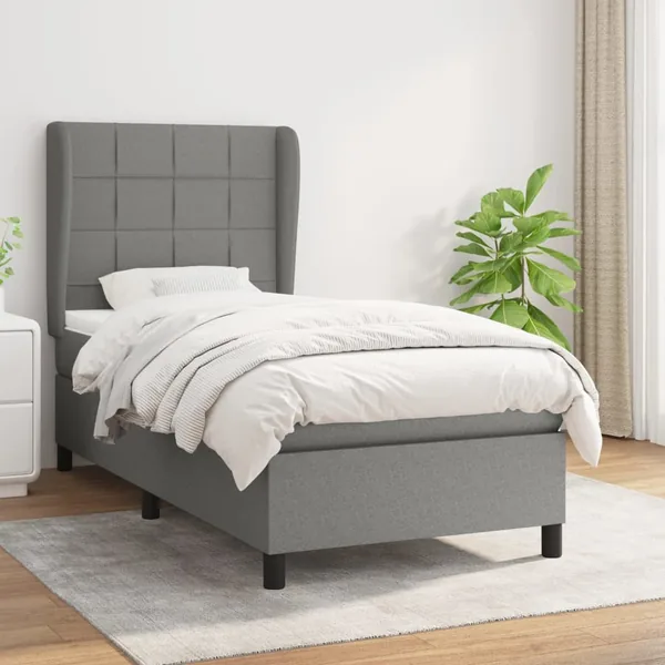 Sommier à lattes de lit avec matelas Gris foncé 90x200 cm Tissu