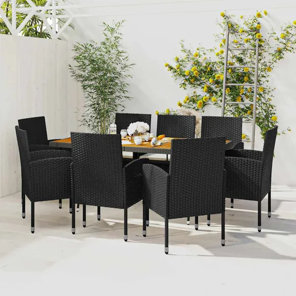 Ensemble à manger d'extérieur 9 pcs Résine tressée Noir