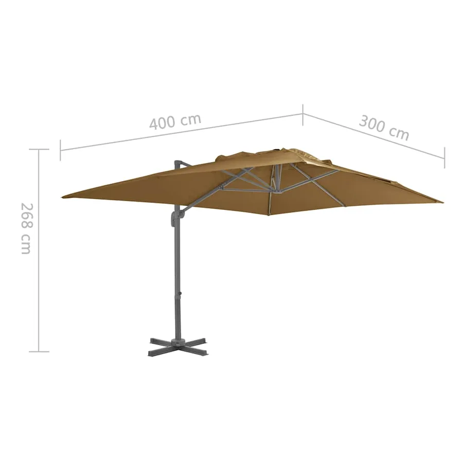 Parasol de jardin déporté avec mât en aluminium 400 x 300 cm Taupe - 9