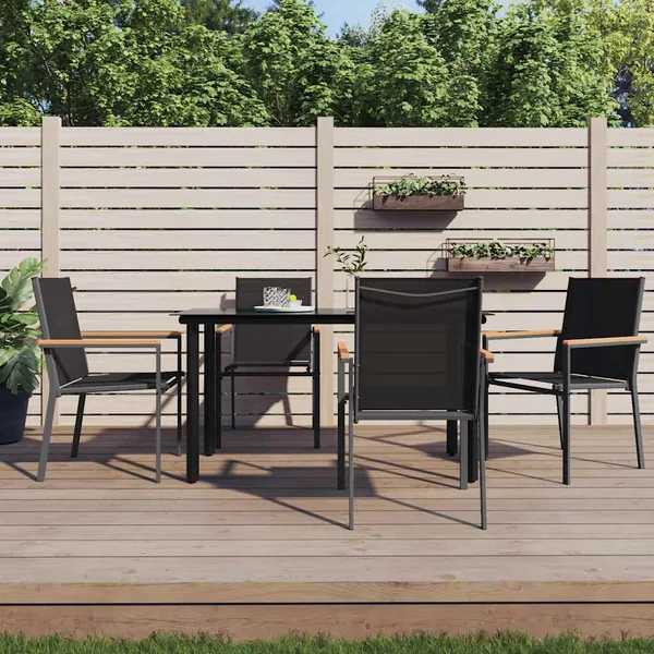 Ensemble à manger de jardin 5 pcs noir textilène et acier