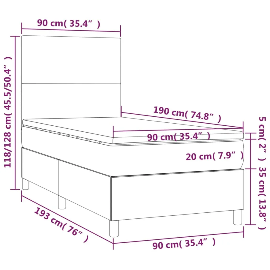 Sommier à lattes de lit avec matelas et LED Gris clair 90x190cm - 8
