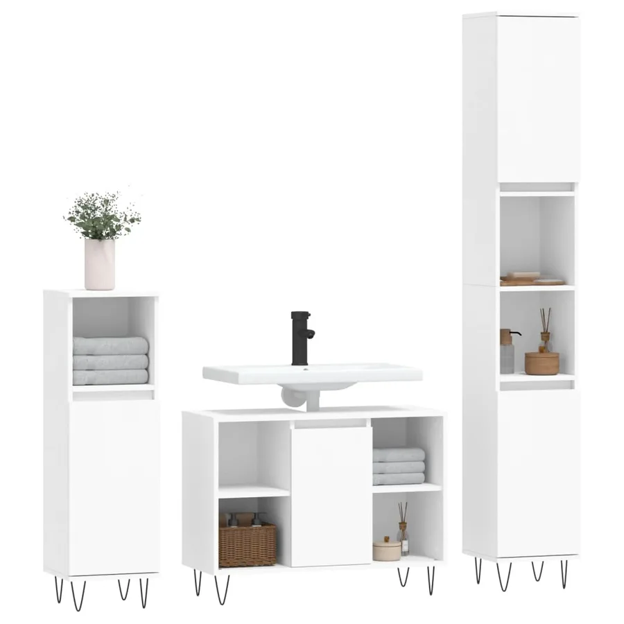 Ensemble de meubles salle de bain 3 pcs blanc bois d'ingénierie - 3
