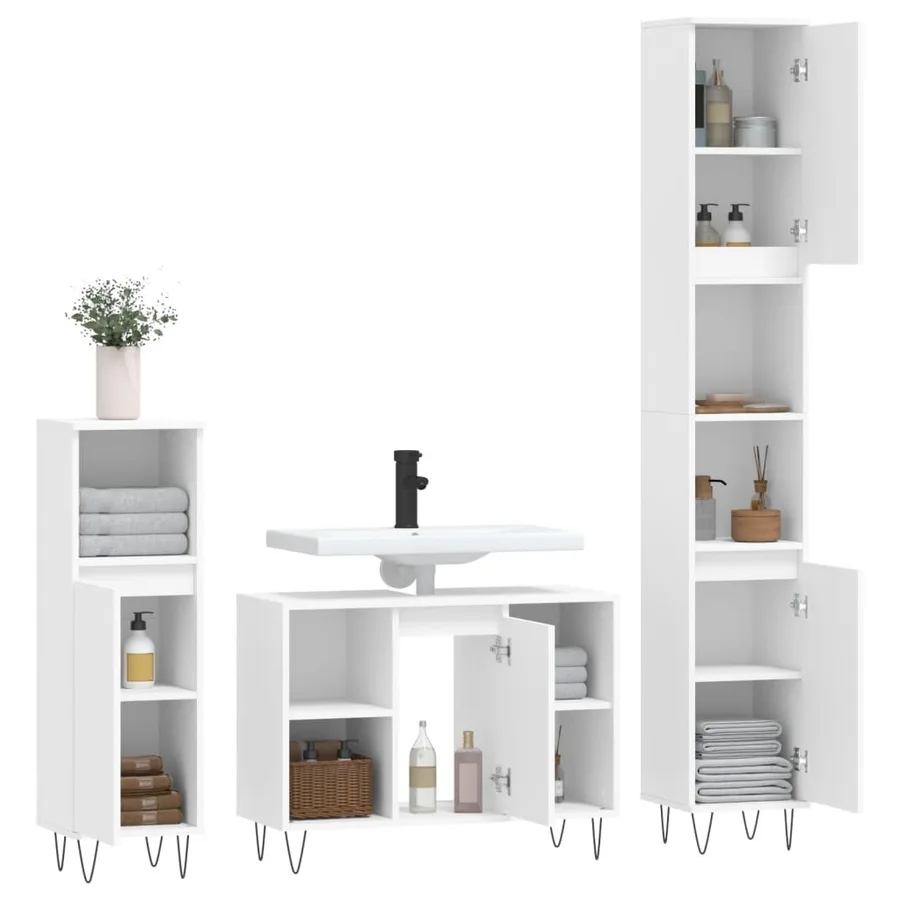 Ensemble de meubles salle de bain 3 pcs blanc bois d'ingénierie - 4