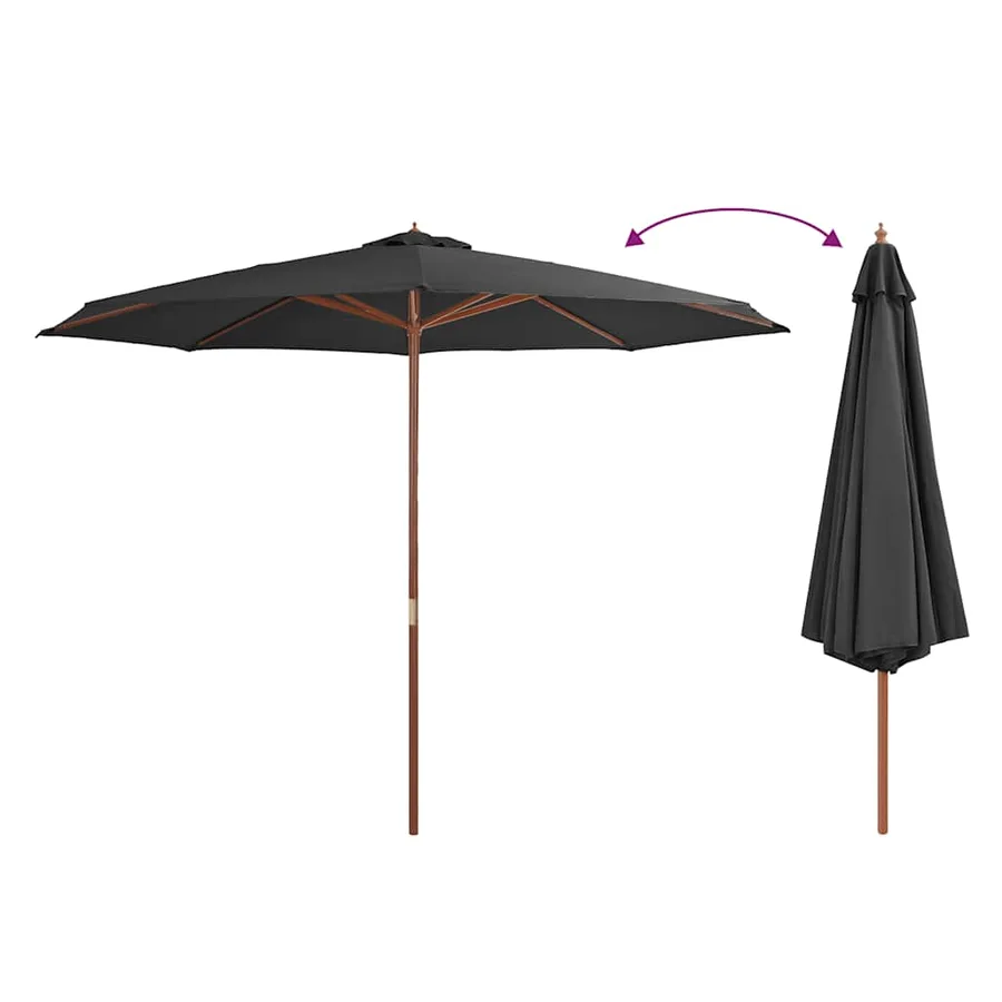 Parasol d'extérieur avec mât en bois 350 cm Anthracite - 3