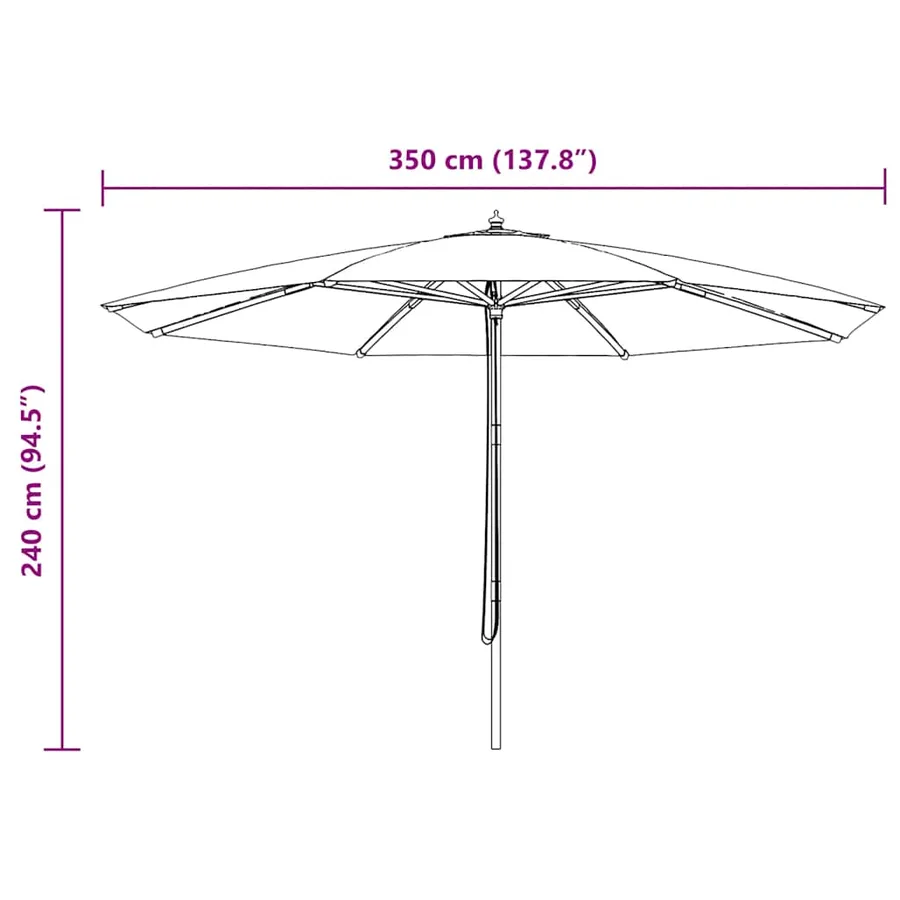 Parasol d'extérieur avec mât en bois 350 cm Anthracite - 5
