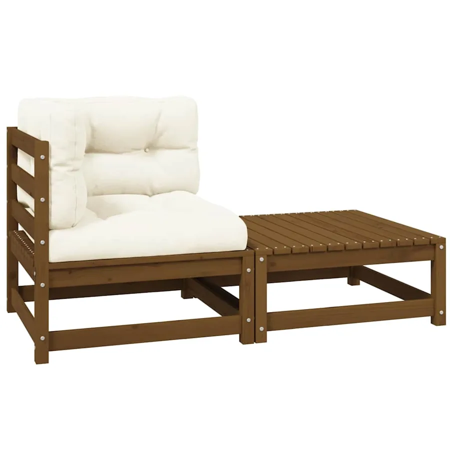 Salon de jardin 2 pcs avec coussins Marron miel Bois de pin