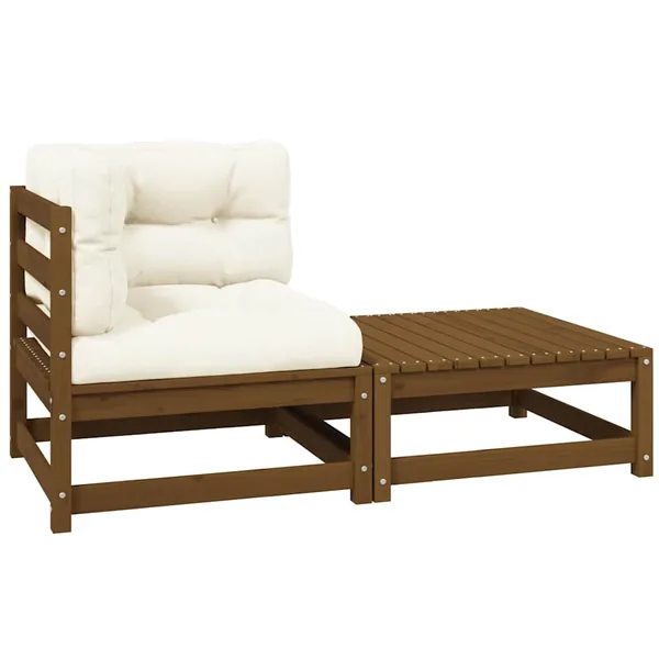 Salon de jardin 2 pcs avec coussins Marron miel Bois de pin