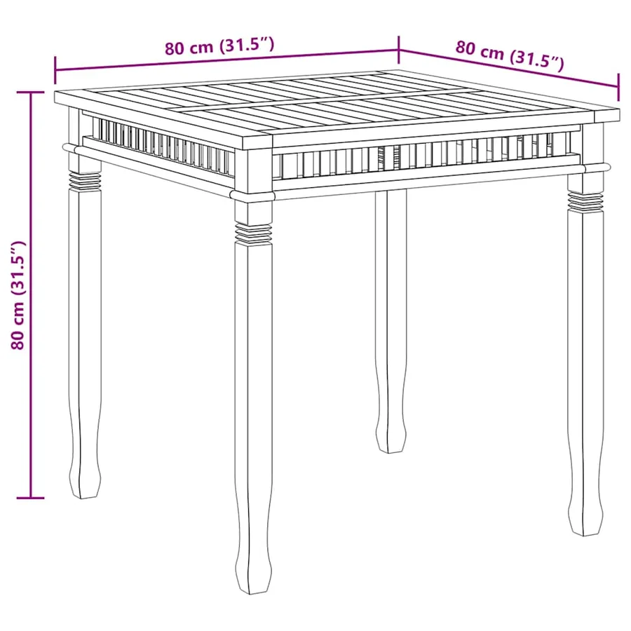 Table à dîner de jardin 80x80x80 cm Bois de teck solide - 10