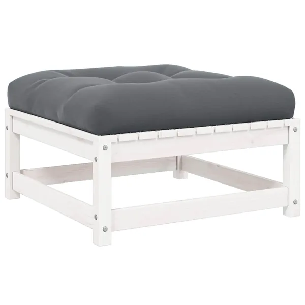 Repose-pied de jardin avec coussin Blanc Bois de pin massif