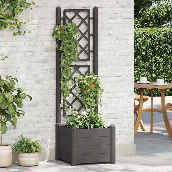Jardinière avec treillis 43x43x142 cm PP Anthracite
