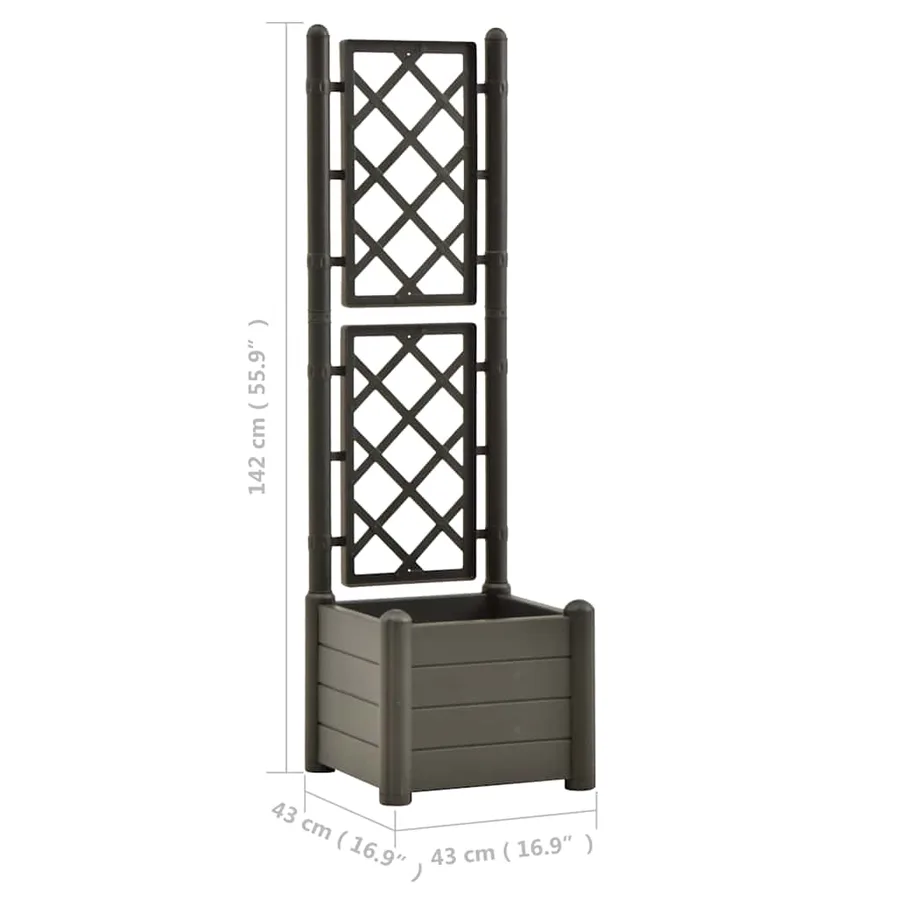 Jardinière avec treillis 43x43x142 cm PP Anthracite - 8