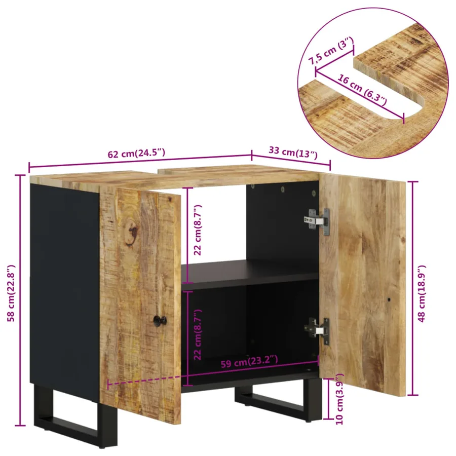 Meuble d'évier 62x33x58 cm bois de manguier et d'ingénierie - 11