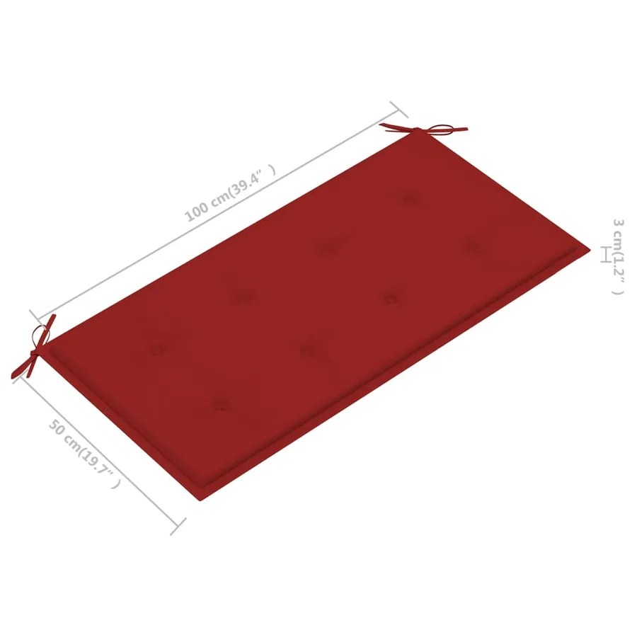 Banc de jardin avec coussin rouge 112 cm Bois de teck massif - 9