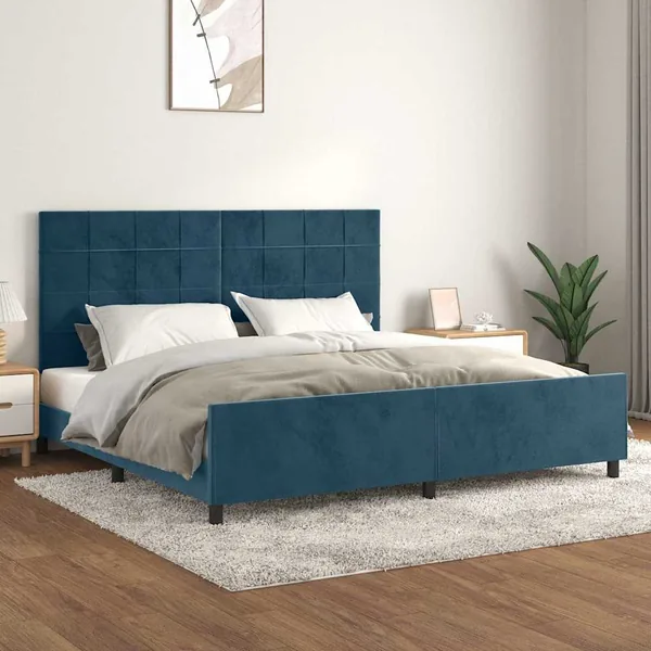 Cadre de lit sans matelas bleu foncé 200x200 cm velours