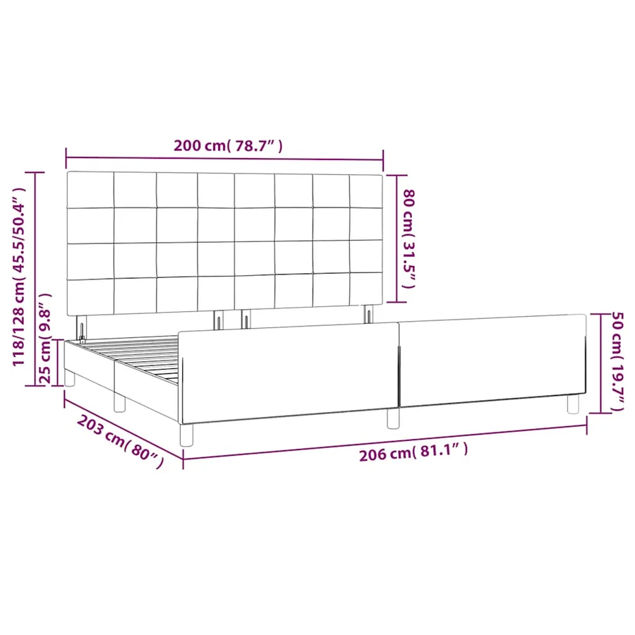 Cadre de lit sans matelas bleu foncé 200x200 cm velours - 14