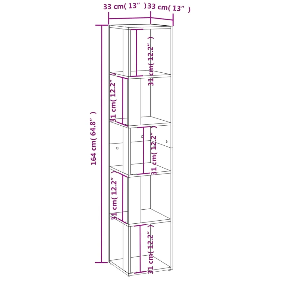 Armoire d'angle Gris béton 33x33x164,5 cm Bois d'ingénierie - 8
