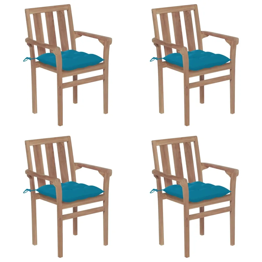 Chaises de jardin empilables avec coussins lot de 4 Teck solide - 16